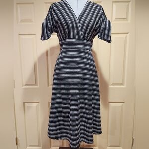 Max Studio NWT Black & Ivory Stripes Midi Dress, Size S